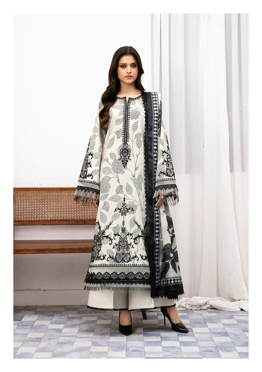 Designer Digital Print & Embroidered Lawn 3 Piece Dress